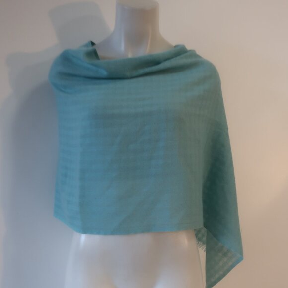 Women Shih Aqua Blue Pure Cashmere Light Knit Shawl Cover OS - Picture 4 of 15